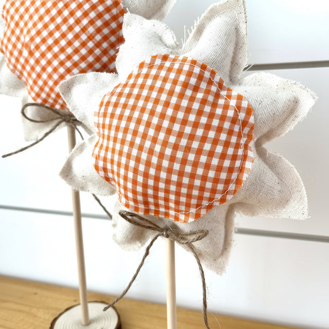 13"/10" Summer Fall Sunflower Set of 2 | Natural Orange Gingham
