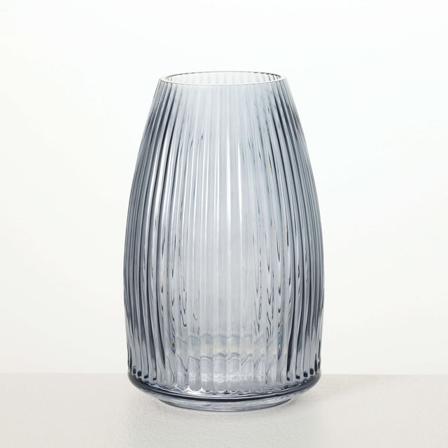 8.25” Ribbed Blue Gray Glass Vase