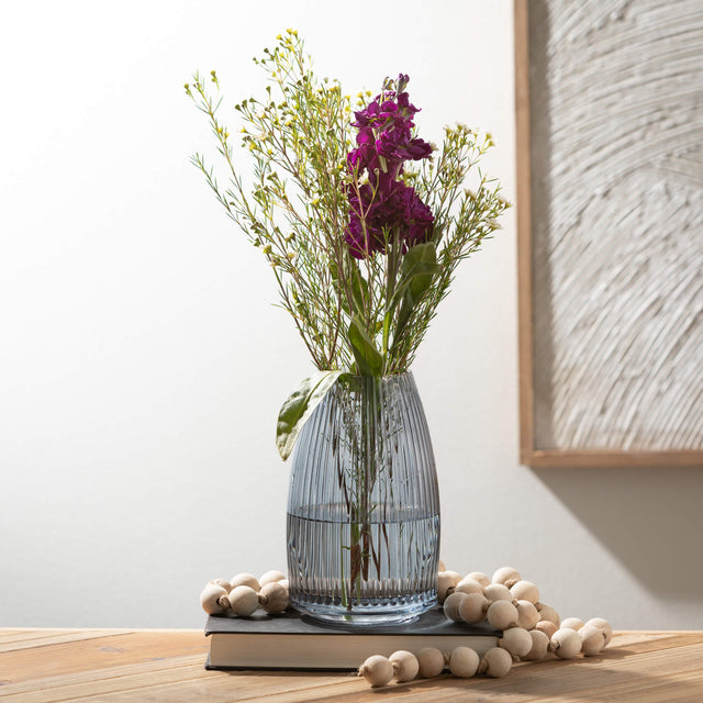 8.25” Ribbed Blue Gray Glass Vase