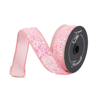1"X5YD Light Pink Sequins Sparkles Ribbon