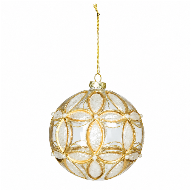 4" Clear/Gold Etched Ball Ornament