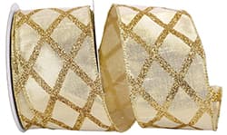 2.5" Gold Glitter Diamond Lattice Metallic Shine Wired Edge Ribbon- 10 Yards