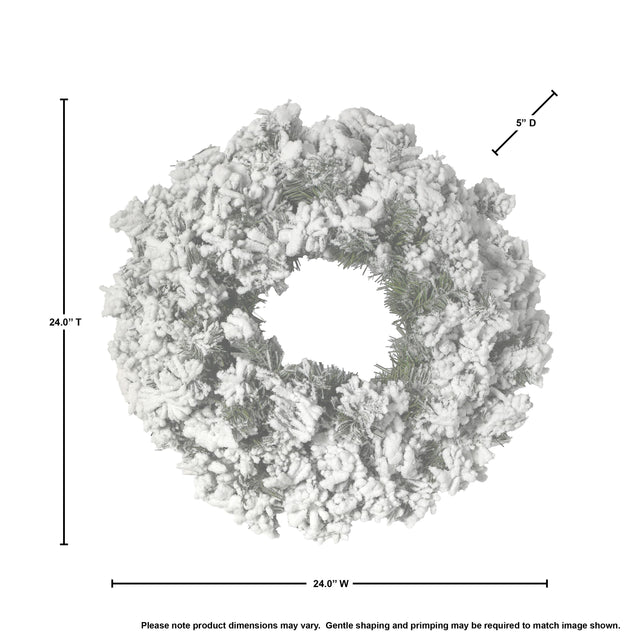 24" Flocked Winter Wreath 120T