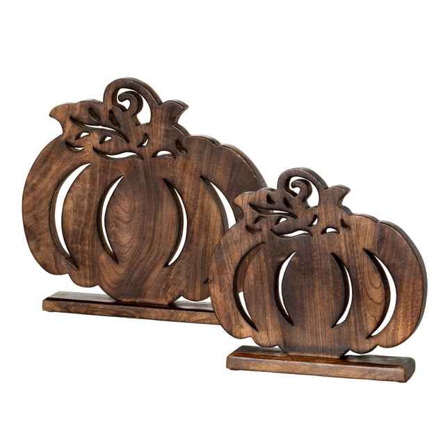 14.25"/10.75" Wooden Pumpkin Set/2
