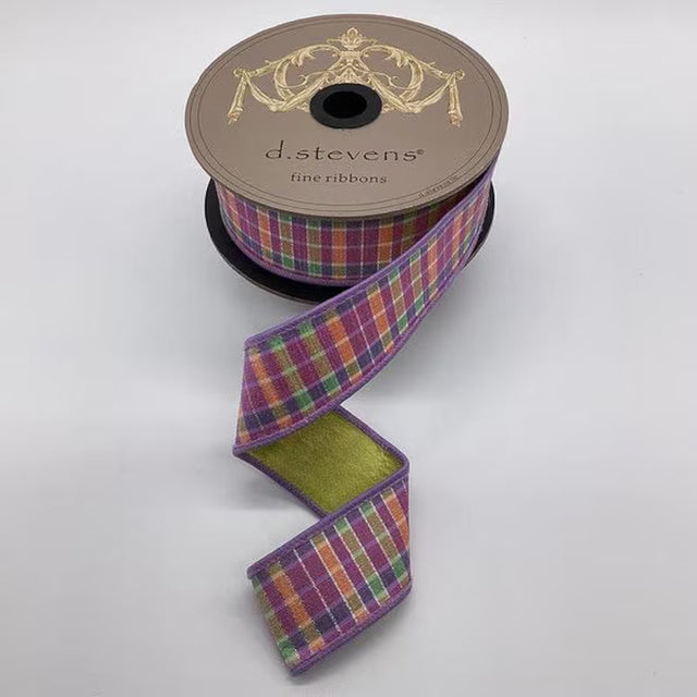 1 inch or 3 inch x 10 yards Lavender Peach Mint Small Check Dupioni Ribbon