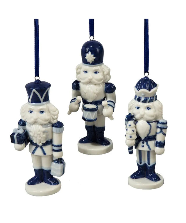 4" Porcelain Delft Blue Nutcracker Ornament | 3 Styles Available