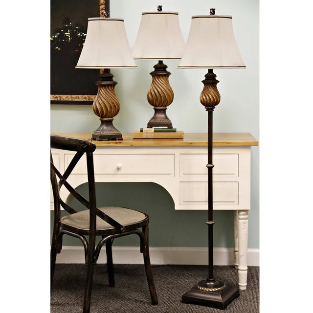 Set of 3 Toffee Wood Lamps