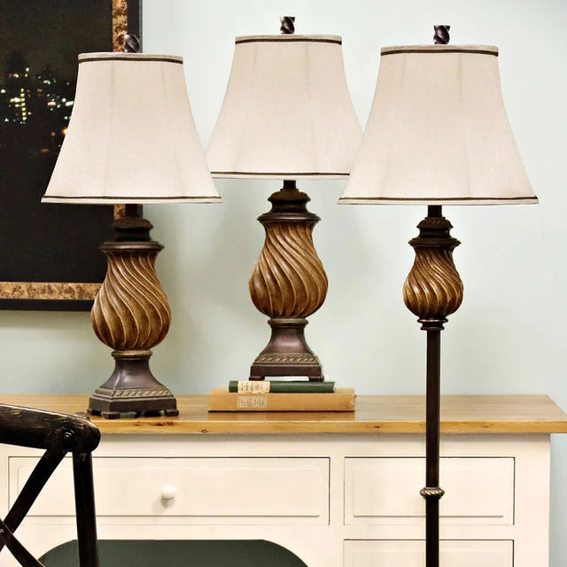 Set of 3 Toffee Wood Lamps