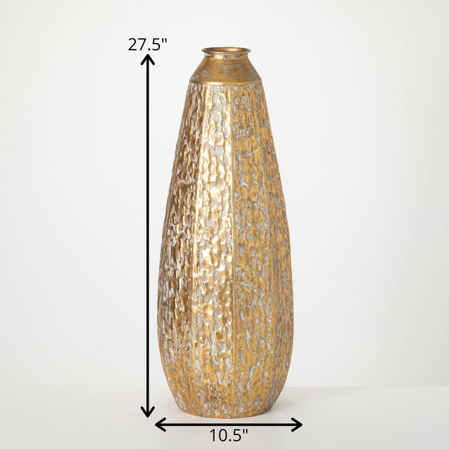 28” Gilded Hammered Vase