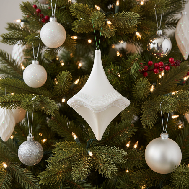 8" White Candy Glitter Drop Ornament