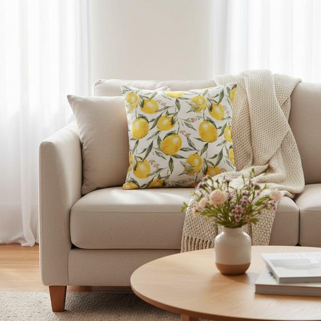 16"X16" Embroidered Lemon Pillow