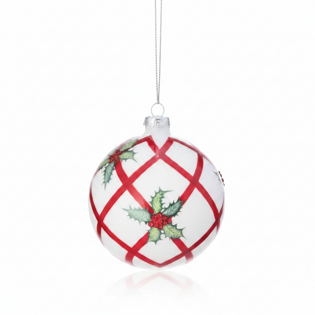 5-7" Glass Weave-Holly Ball-Finial Ornament