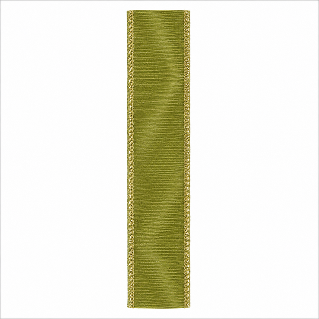 1" x 10 YDS Mossy Green Dupioni Metallic Double Fused Ribbon