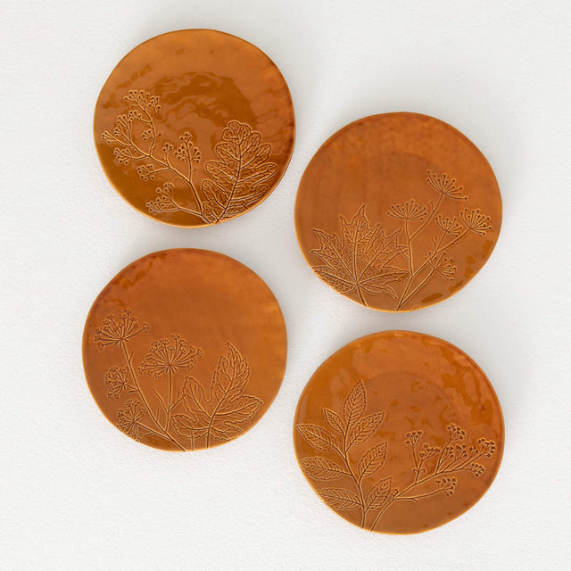 8" Embossed Botanical Stoneware Plates | Set of 4