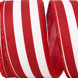 2.5"x10YDS Red/White Horizontal Stripe Canvas Wired Edge Ribbon