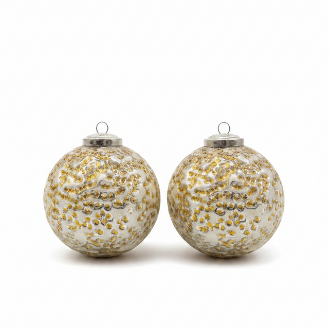 3" Heavy Glass Bauble Ornament with Glass Dots | Champagne