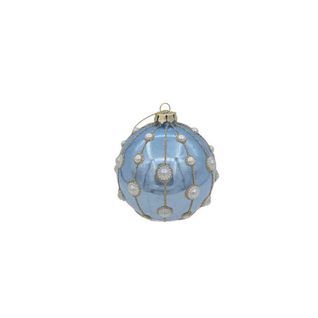4–6" Ice Blue Glass Ornament with Pearl Detail | Finial or Ball Style