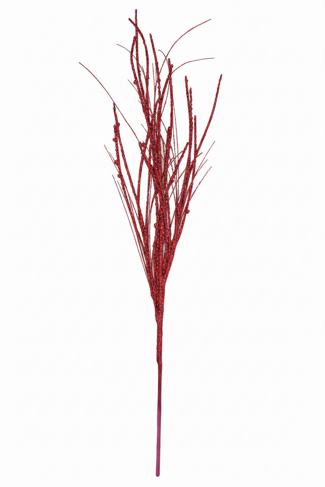 32" Red Glitter Curly Willow Grass Spray