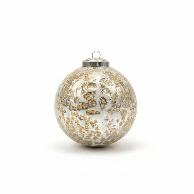 3" Heavy Glass Bauble Ornament with Glass Dots | Champagne