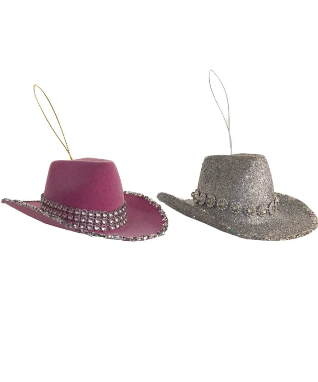 5.5" Glitter/Flock Cowgirl Hat Ornament | Two Styles Available