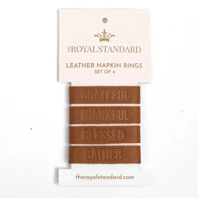 Thanksgiving Blessings Embossed Leather Napkin Rings | 5"x.5"