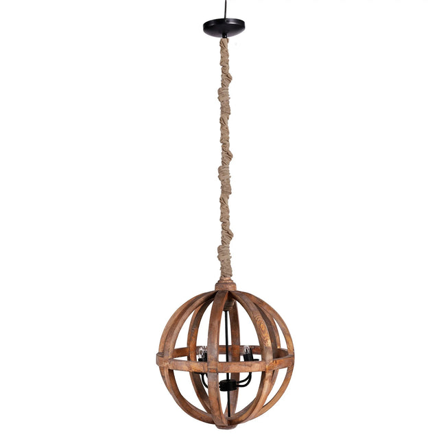 22" x 29" Brown Wood Sphere Chandelier