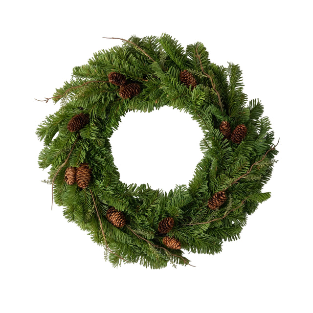22 inch Soft Touch Pine Wreath with Pinecones