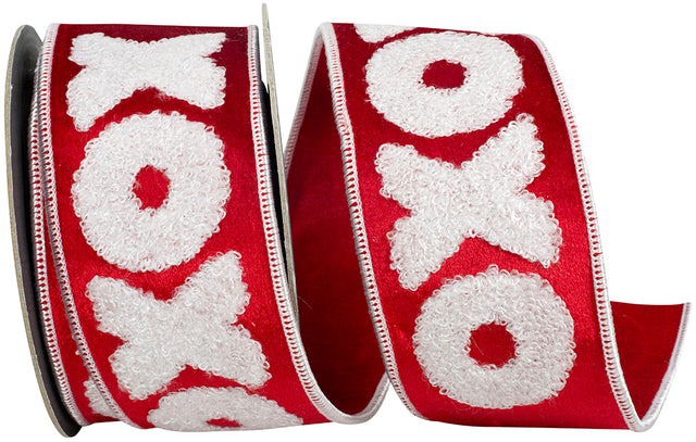 2.5" Xoxo Velvet Love Plush Embroidery Deluxe Ribbon 5 Yards