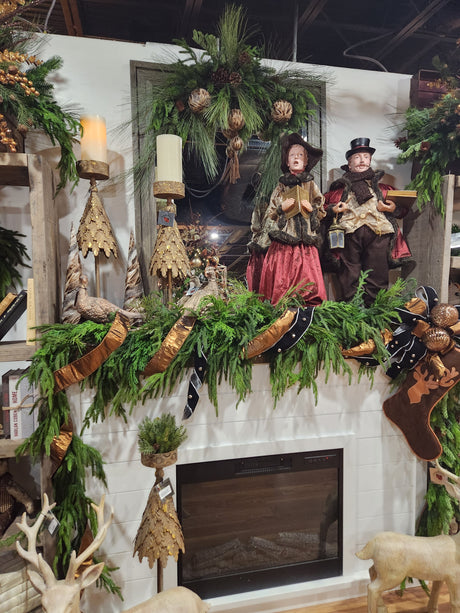 Garland is displayed on a mantle.