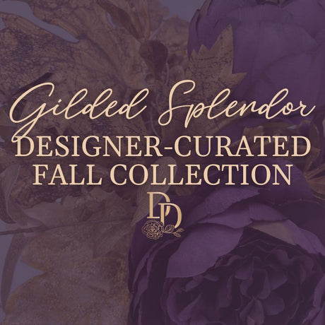 a luxe blend of deep plum florals, gilded gold leaves, and elegant shimmer