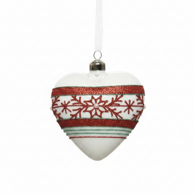 Heart Glass Glitter Ornaments Set of 2