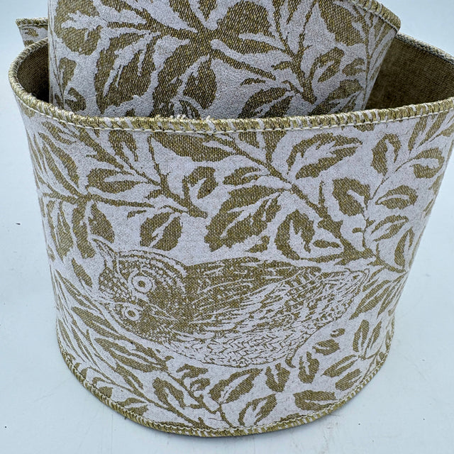6"x10YDS Linen Natural Owl Everyday Wired Ribbon