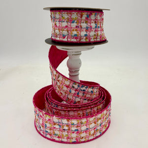 2.5" Pink | Gold | White | Boucle Dupioni Ribbon- 10 Yards