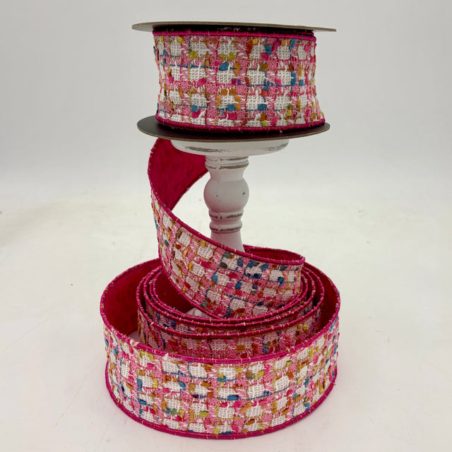 2.5" Pink | Gold | White | Boucle Dupioni Ribbon- 10 Yards