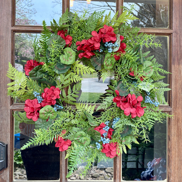 26" Red Geranium & Berry Wreath