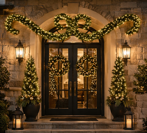 9' Teton Double "S" Festoon Artificial Christmas Garland | Warm White Wide Angle LED Lights