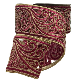 3.5 inch x 10 yards Hot Pink Metallic Scroll Garland Ribbon