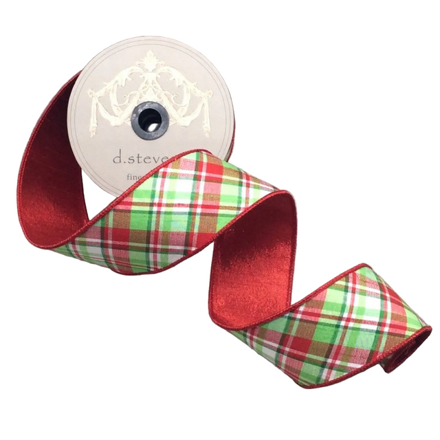 2.5" x 10 Yards Diagonal Jackson Plaid Ribbon | Red, Green & White