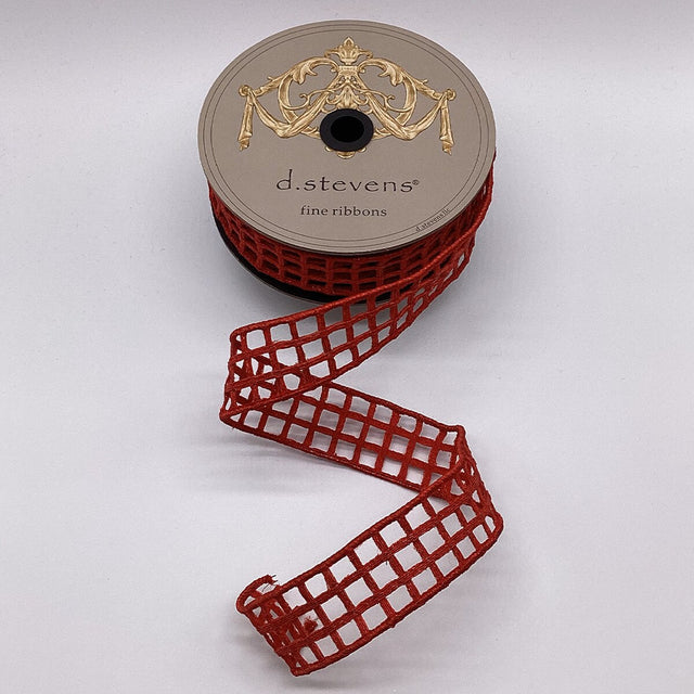 1.5" x 10yds Red Metallic Window Pane Ribbon