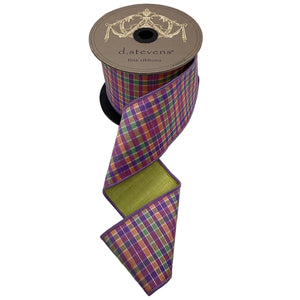 1" or 3" x 10yds Lavender Peach Mint Small Check Dupioni Ribbon