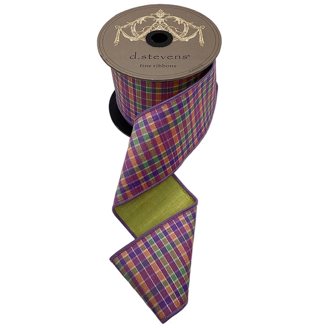 1" or 3" x 10yds Lavender Peach Mint Small Check Dupioni Ribbon