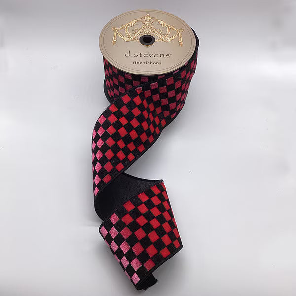 4"x10YDS Ice Velvet Check Ribbon | Pink & Black