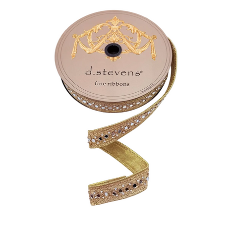 1 inch x 10YDS Gold Metallic Clear Jewel Mirrored Ribbon