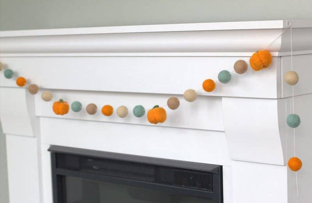 Felt Pumpkin Garland for Fall & Halloween | Orange Teal Tan