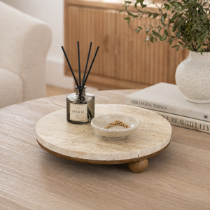 13.75" Natural Marble Wooden Round Tray
