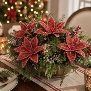 19" Red Embroidered Poinsettia Stem