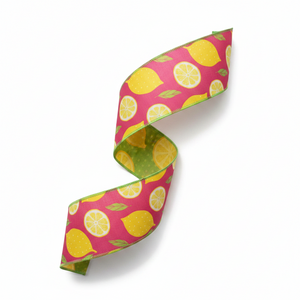 4" x 10yds Pink Grosgrain Sliced Lemons Ribbon