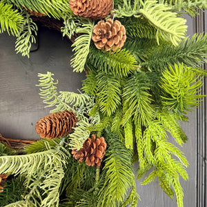 20" Real Touch Norfolk, Spruce & Juniper Wreath