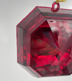 6" Burgundy Square Jewel Glitter Ornament
