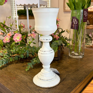 5.5"x13.25" White Metal Chalice Pillar Holder